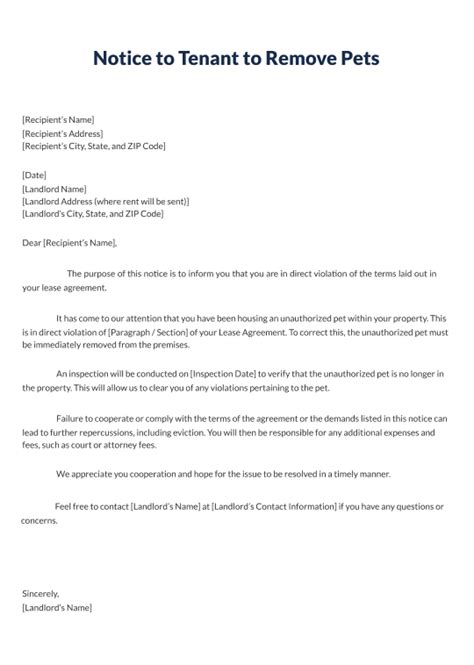 Tenant agrees to. . Sample letter to tenant no pets allowed